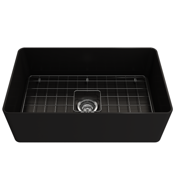 BOCCHI Aderci 30" Matte Black Single Bowl Ultra-Slim Fireclay Farmhouse Sink Front View