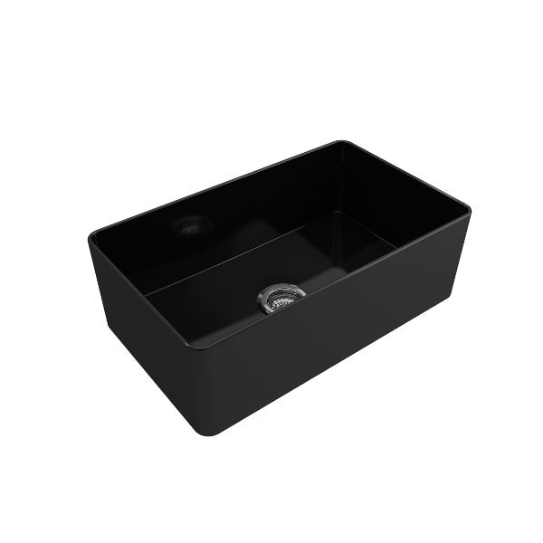 BOCCHI Aderci 30" Black Single Bowl Ultra-Slim Fireclay Farmhouse Sink Side View w/o Grid