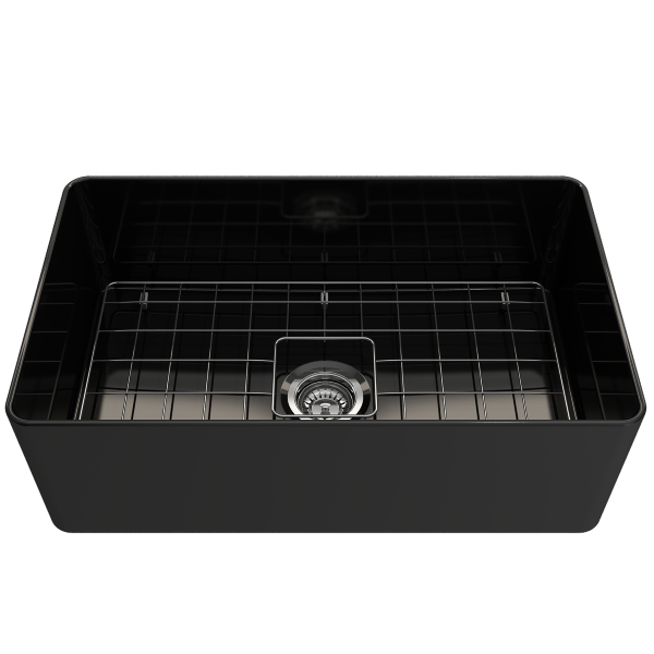 BOCCHI Aderci 30" Black Single Bowl Ultra-Slim Fireclay Farmhouse Sink Front View