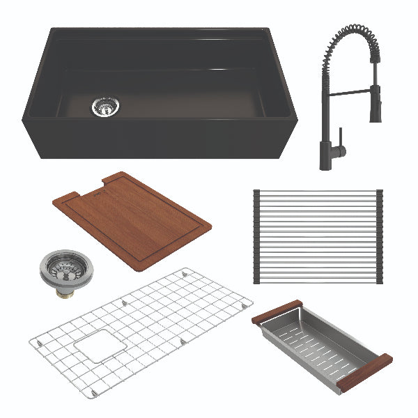 BOCCHI Contempo 36" Matte Black Fireclay Integrated Work Station with Matte Black Faucet