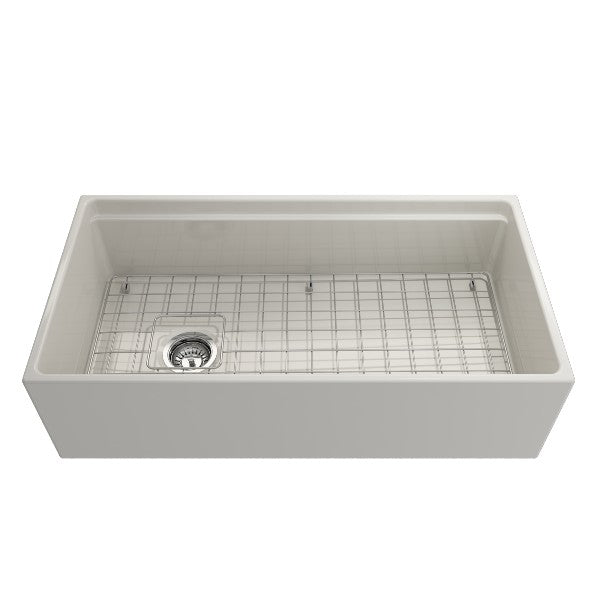 BOCCHI Contempo 36" Biscuit Single Bowl Fireclay Farmhouse Sink w/ Integrated Work Station