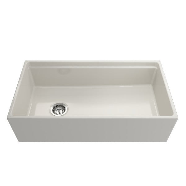 BOCCHI Contempo 36" Biscuit Single Bowl Fireclay Farmhouse Sink w/ Integrated Work Station