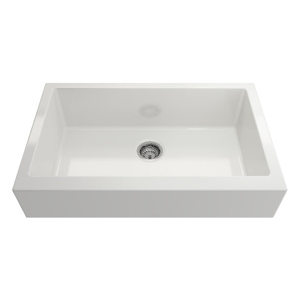 BOCCHI Nuova Pro 34" White Single Bowl Fireclay Farmhouse Sink with Grid