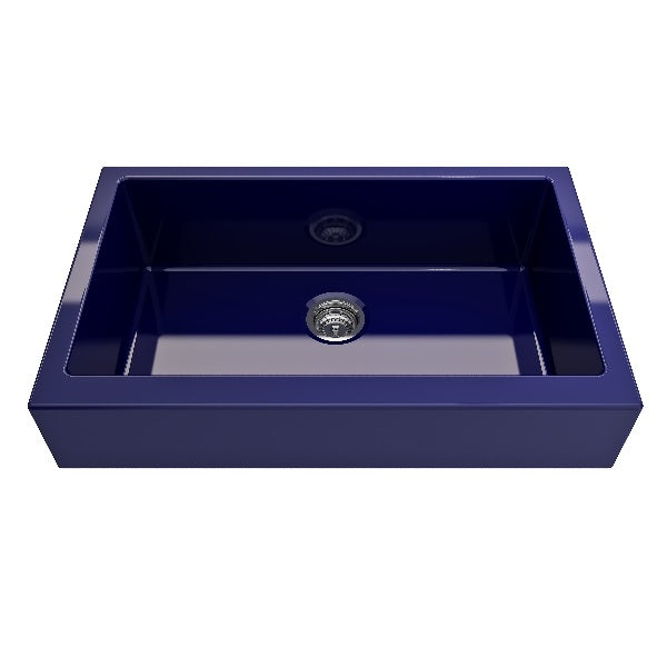 BOCCHI Nuova Pro 34" Sapphire Blue Single Bowl Fireclay Farmhouse Sink with Grid