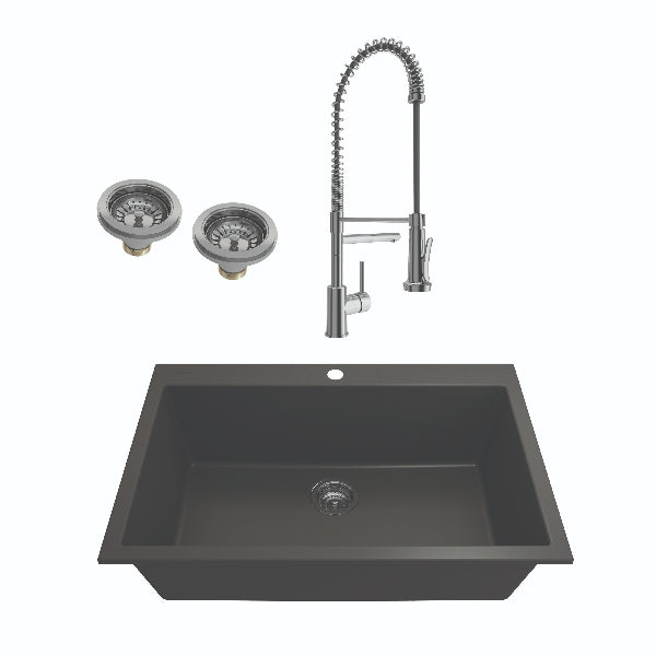 BOCCHI Campino Uno 33" Matte Black Single Bowl Granite Undermount Sink w/ Chrome Faucet
