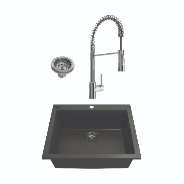 BOCCHI Campino Uno 24" Matte Black Granite Undermount Sink with Chrome Faucet