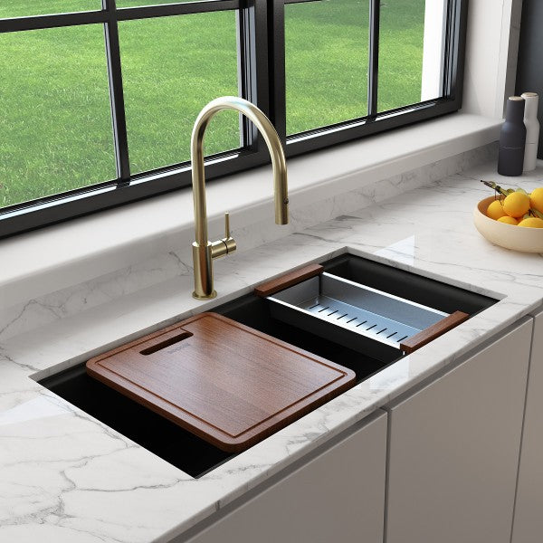 BOCCHI Baveno Lux 34D Matte Black Double Bowl Granite Composite Sink w/ Integrated Workstation