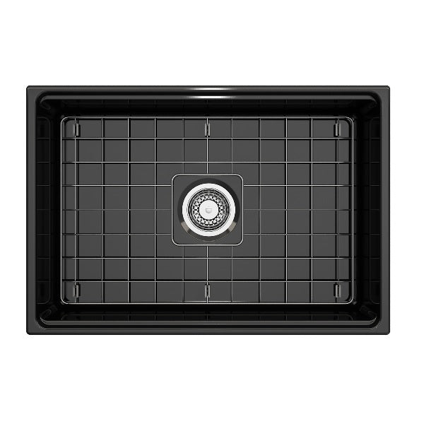 BOCCHI Contempo 27" Black Single Bowl Fireclay Integrated Work Station Sink w/ Step-Rim