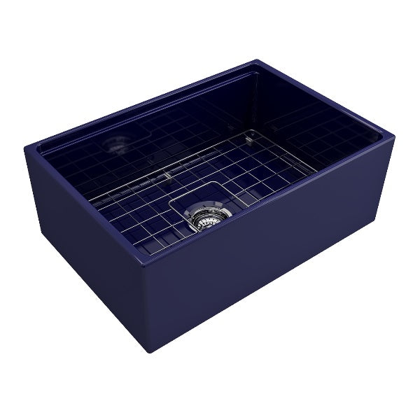 BOCCHI Contempo 27" Blue Single Bowl Fireclay Integrated Work Station Sink w/ Step-Rim