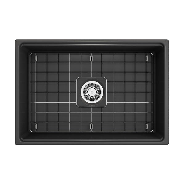 BOCCHI Contempo 27" Dark Gray Single Bowl Fireclay Integrated Work Station Sink w/ Step-Rim