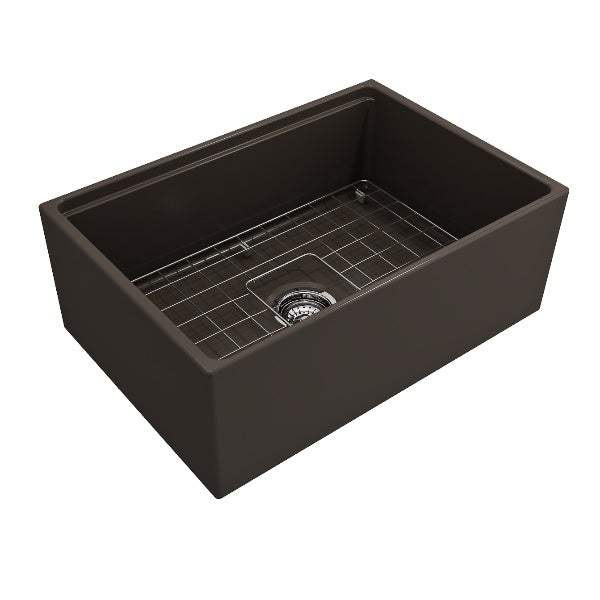 BOCCHI Contempo 27" Brown Single Bowl Fireclay Integrated Work Station Sink w/ Step-Rim