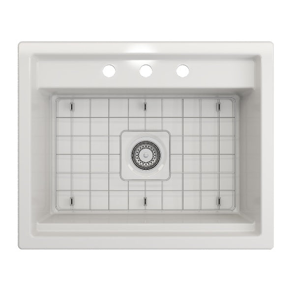 BOCCHI Baveno Uno 27" White Fireclay Single Bowl Dual-Mount Sink with Integrated Workstation
