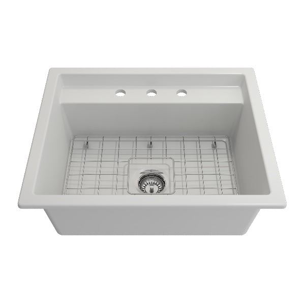 BOCCHI Baveno Uno 27" Matte White Fireclay Single Bowl Dual-Mount Sink with Integrated Workstation