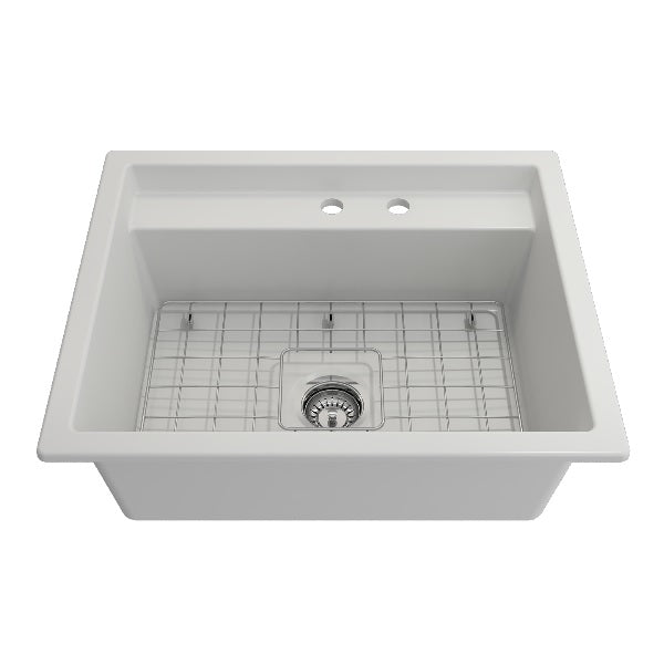 BOCCHI Baveno Uno 27" Matte White Single Bowl Fireclay Dual-Mount Integrated Workstation 2-hole Sink