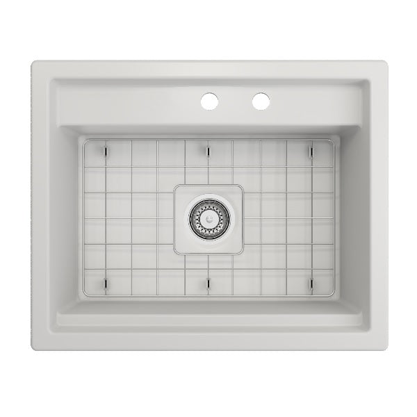 BOCCHI Baveno Uno 27" Matte White Single Bowl Fireclay Dual-Mount Integrated Workstation 2-hole Sink