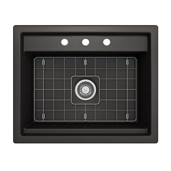 BOCCHI Baveno Uno 27" Matte Black Fireclay Single Bowl Dual-Mount Sink with Integrated Workstation