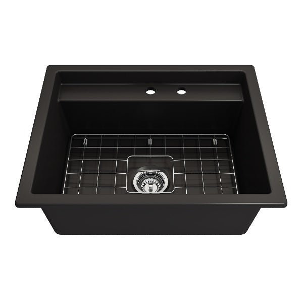 BOCCHI Baveno Uno 27" Matte Black Single Bowl Fireclay Dual-Mount Integrated Workstation 2-hole Sink