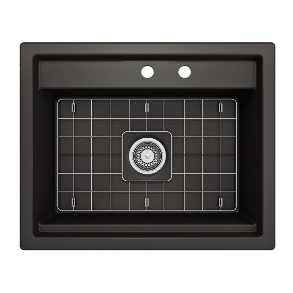 BOCCHI Baveno Uno 27" Matte Black Single Bowl Fireclay Dual-Mount Integrated Workstation 2-hole Sink