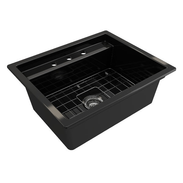 BOCCHI Baveno Uno 27" Black Fireclay Single Bowl Dual-Mount Sink with Integrated Workstation