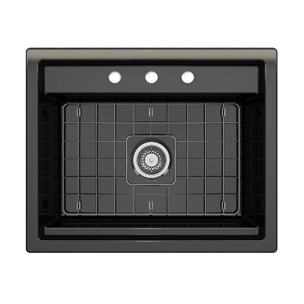 BOCCHI Baveno Uno 27" Black Fireclay Single Bowl Dual-Mount Sink with Integrated Workstation