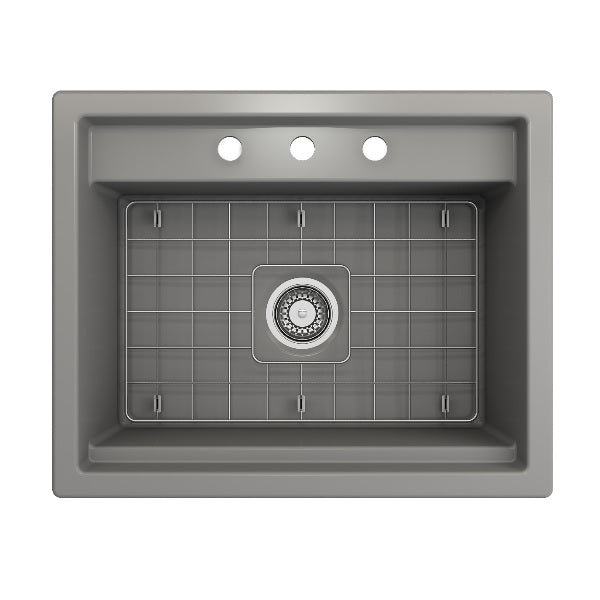 BOCCHI Baveno Uno 27" Matte Gray Fireclay Single Bowl Dual-Mount Sink with Integrated Workstation