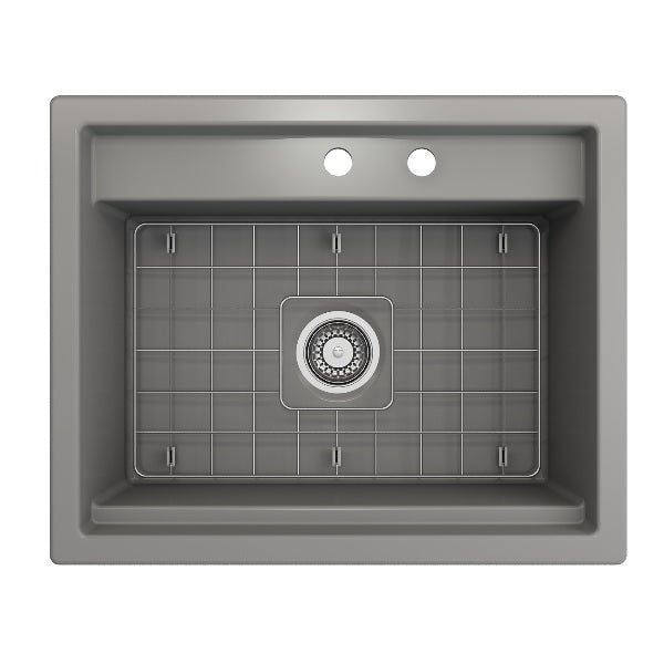 BOCCHI Baveno Uno 27" Matte Gray Single Bowl Fireclay Dual-Mount Integrated Workstation 2-hole Sink