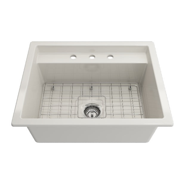 BOCCHI Baveno Uno 27" Biscuit Fireclay Single Bowl Dual-Mount Sink with Integrated Workstation