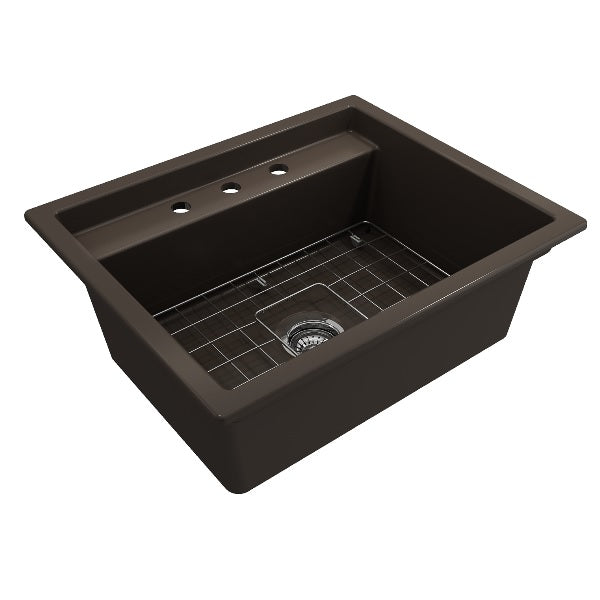 BOCCHI Baveno Uno 27" Brown Fireclay Single Bowl Dual-Mount Sink with Integrated Workstation