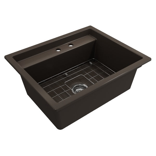 BOCCHI Baveno Uno 27" Brown Single Bowl Fireclay Dual-Mount Integrated Workstation 2-hole Sink