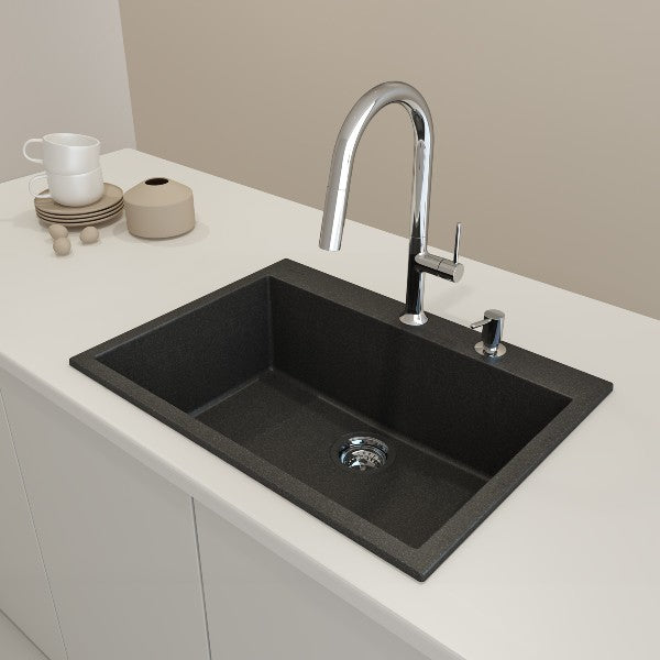 BOCCHI Campino Uno 27" Metallic Black Single Bowl Dual-Mount Granite Composite Sink