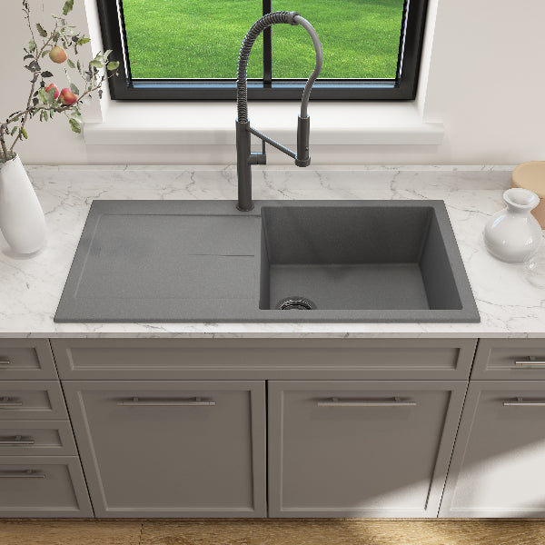BOCCHI Levanzo 20" Concrete Gray Single Bowl Dual-Mount Granite Composite Sink