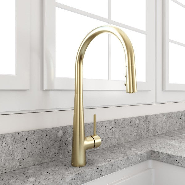 BOCCHI Lugano 2.0 Brushed Gold Stainless Steel Pull-Down Kitchen Faucet
