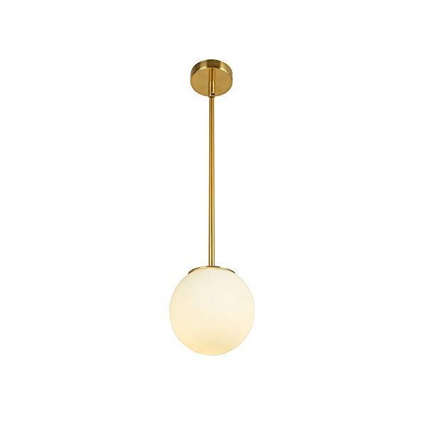 EFINEHOME 8" Matte White Glass with Brass Finish Globe Pendant Light