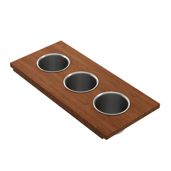 BOCCHI 2320 0011 Wood Board with 3 Round Stainless Steel Bowls