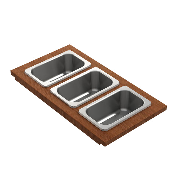 BOCCHI 2320 0012 Wood Board with 3 Rectangular Stainless Steel Bowls