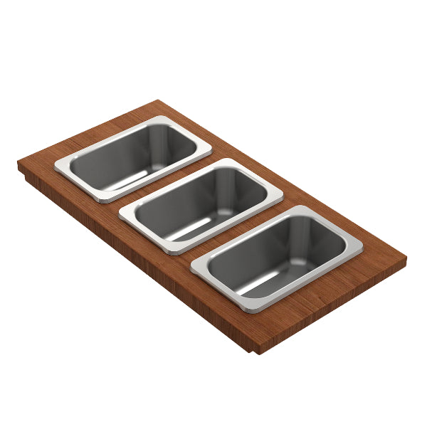 BOCCHI 2320 0013 Wood Board with 3 Rectangular Stainless Steel Bowls