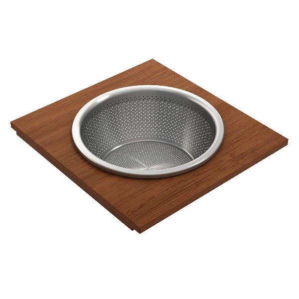 BOCCHI 2320 0014 Wood Board with Large Round Stainless Steel Mixing Bowl and Colander