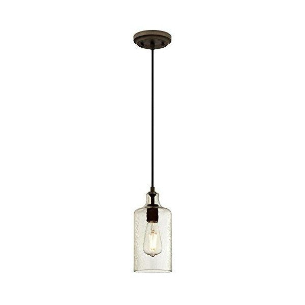 Westinghouse 16" Oil Rubbed Bronze One-Light Indoor Mini Pendant w/ Clear Textured Glass