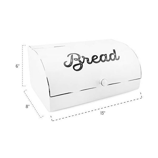 AuldHome 13" White Farmhouse Vintage Enamelware Bread Box