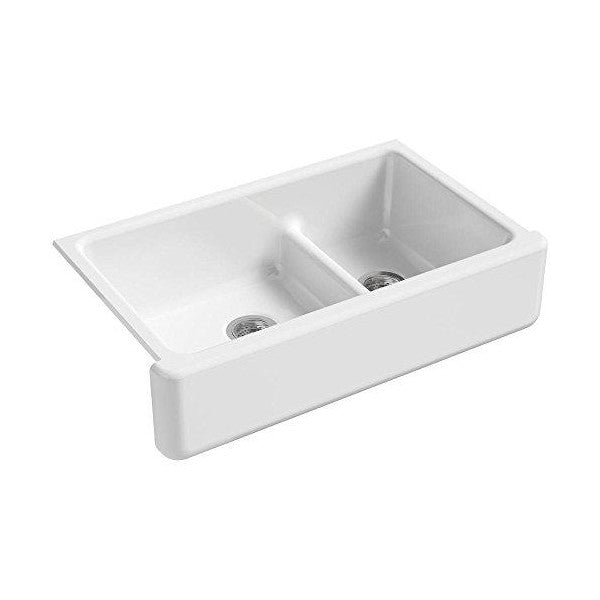 KOHLER Whitehaven K-6427-0 35" White Double-Bowl Undermount Kitchen Sink with Tall Apron