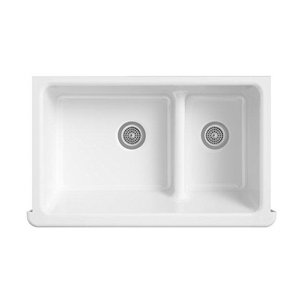 KOHLER Whitehaven K-6427-0 35" White Double-Bowl Undermount Kitchen Sink with Tall Apron