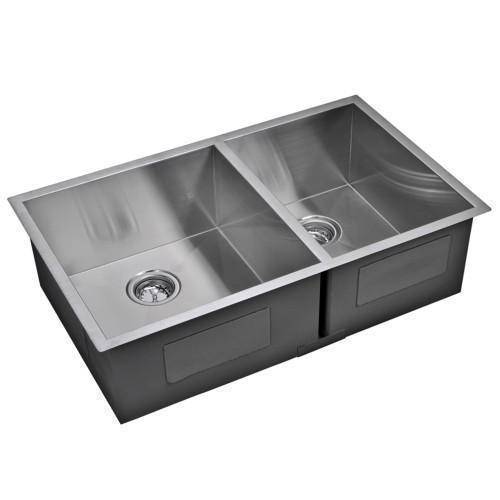 Water Creation SSSG-UD-3320A-16 33" Stainless Steel Double Bowl Undermount Kitchen Sink - Annie & Oak