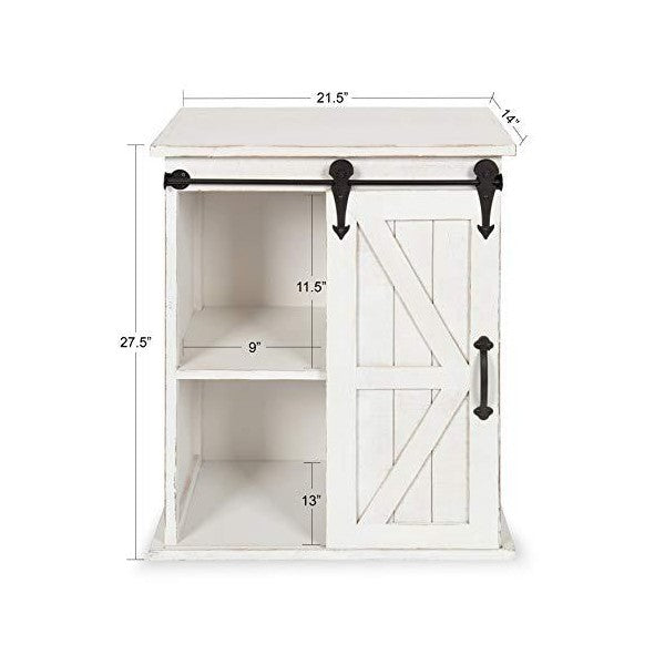 Kate and Laurel Cates 14" White Wooden Freestanding Storage Cabinet w/ Sliding Barn Door