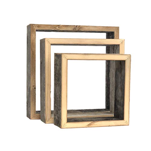 BarnwoodUSA Rustic Shelves, Square Floating Wood Shadowbox, Home Decor, Set of 3 (Natural Weathered Gray)