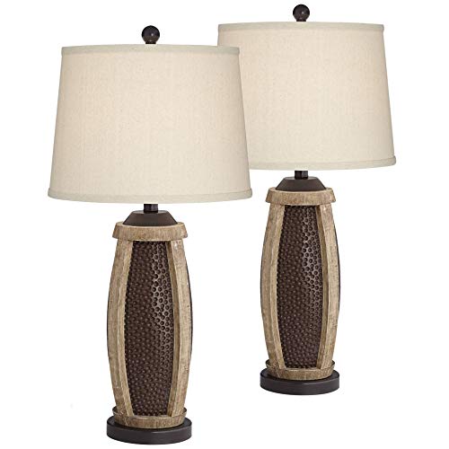 Parker Rustic Farmhouse Table Lamps Set of 2 with USB Port Hammered Oi ...