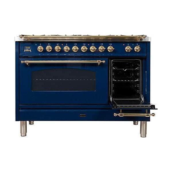 Ilve Nostalgie 48" Blue Dual Fuel Liquid Propane Gas Cooking Range w/ 7 Sealed Burners