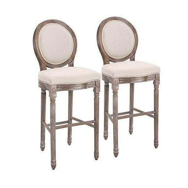 HOMCOM 45" Cream White Vintage Wooden Bar Height Chairs - 2 piece