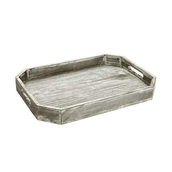 MyGift 16" Gray Country Rustic Wood Serving Tray w/ Cutout Handles & Angled Edges