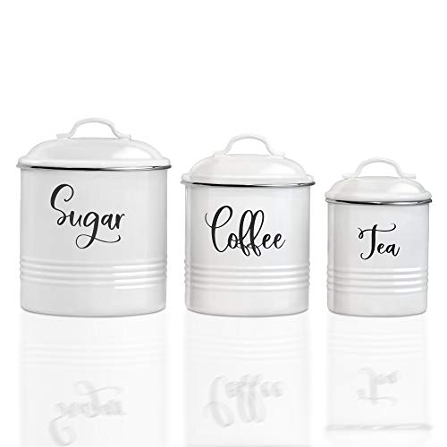 Outshine Farmhouse Canister Sets for Kitchen Counter, Set of 4 Kitchen  Canisters for Countertop with Fitted Lid, White Coffee, Tea, Flour and Sugar  Containers