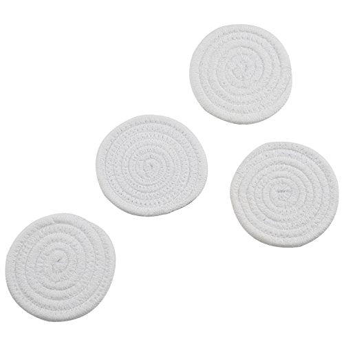 Coasters Set, Pure Cotton Thread Weave Round Drink Hot Pads Mats Coasters Set of 4 by 4.3 Inches Protect Furniture From Excess Condensation & Scratch (White)
